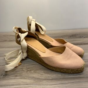 Castaner Dusty Rose Pink Espadrille Carina Wedge Womens Size 38 - 7.5 Ankle Wrap
